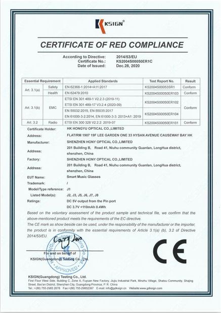 Κίνα Shenzhen HONY Optical Co., Limited Πιστοποιήσεις